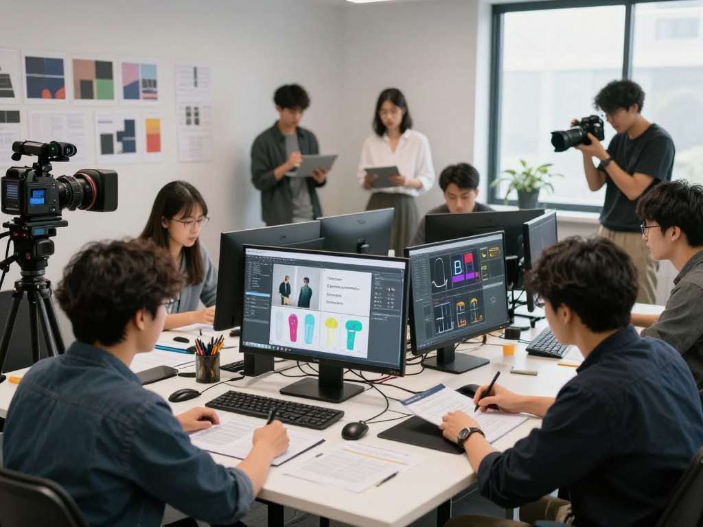 Content creation team producing various content formats