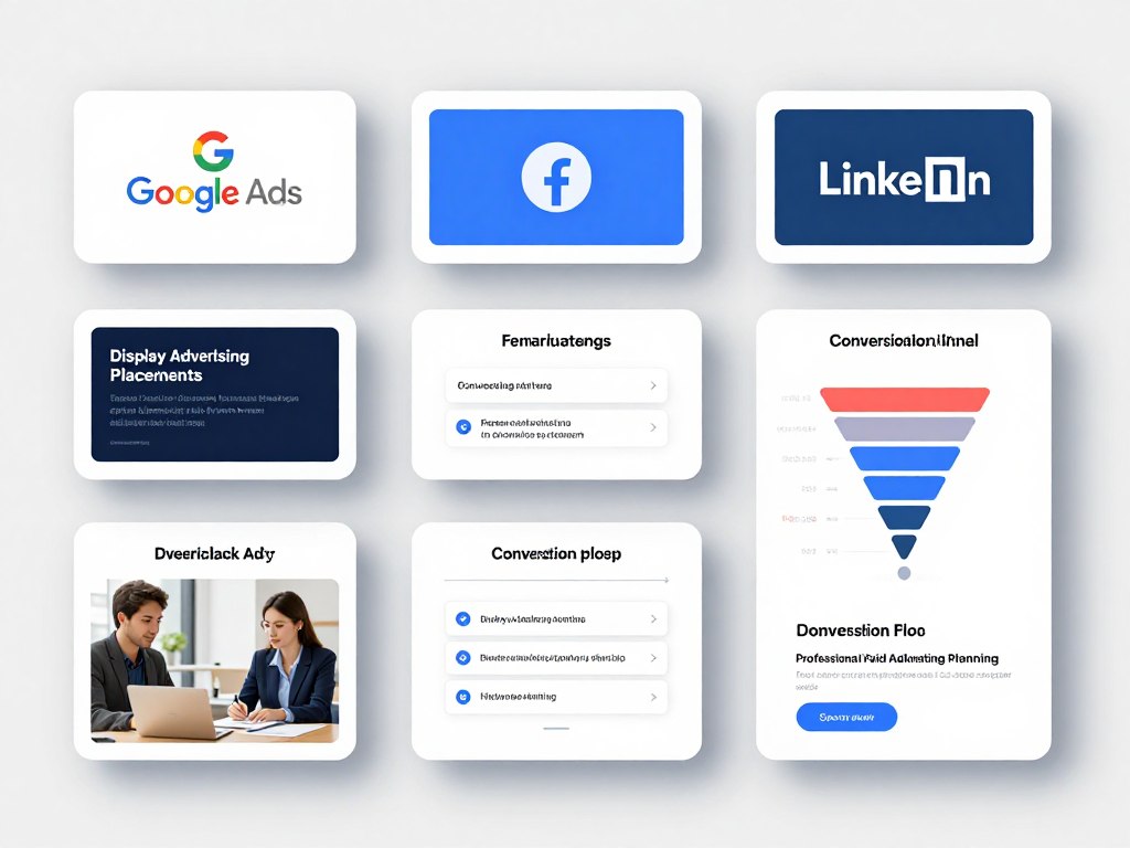 Digital advertising strategy showing multiple ad platforms and campaigns