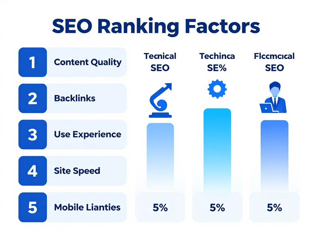 SEO ranking factors visualization showing key optimization elements