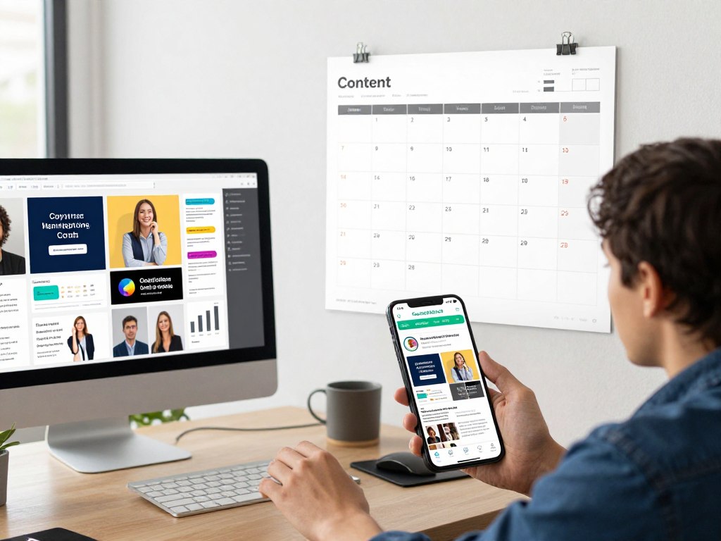 Social media content creation process showing engaging posts being developed